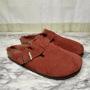 Birkenstock Boston Suede Shearling Lined Slip On Clogs Mules W 9 EU 40 Narrow